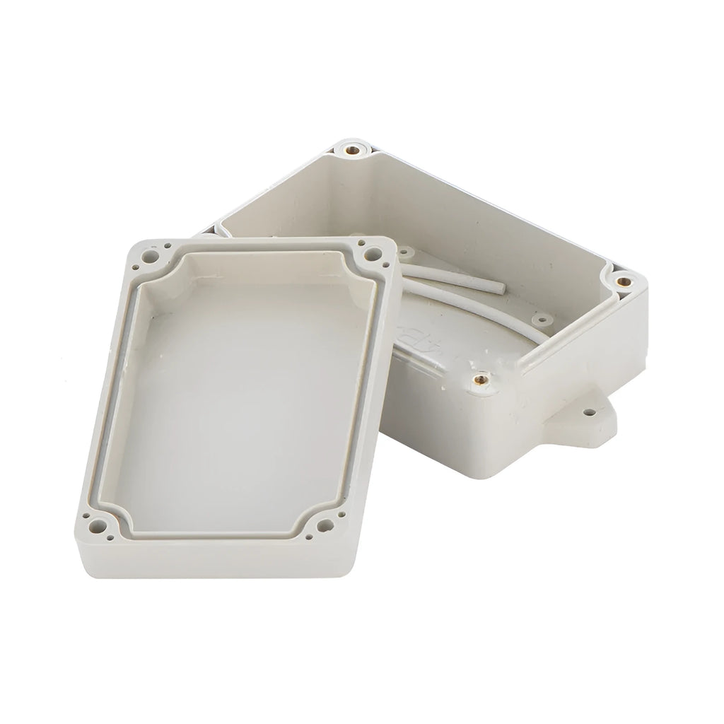 Grey ABS plastic IP65 waterproof instrument box for security system components.