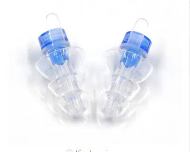 Clear music noise reduction earplugs with acoustic filter on white background