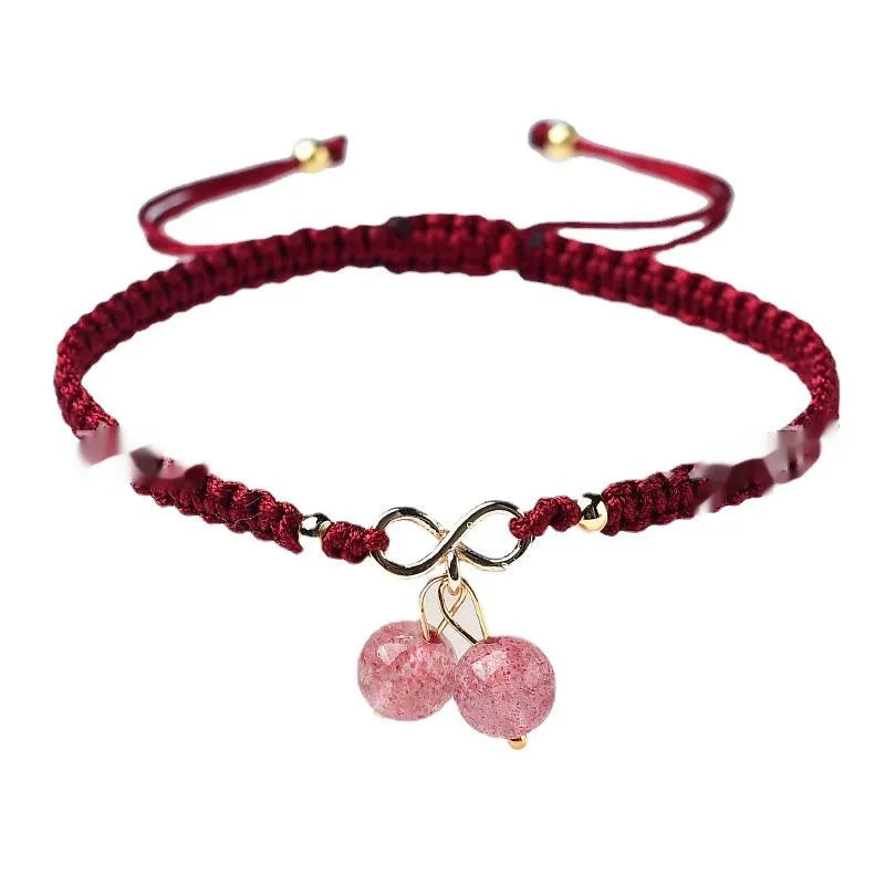 Natural strawberry quartz cherry bracelet for women with crystal fruit charms