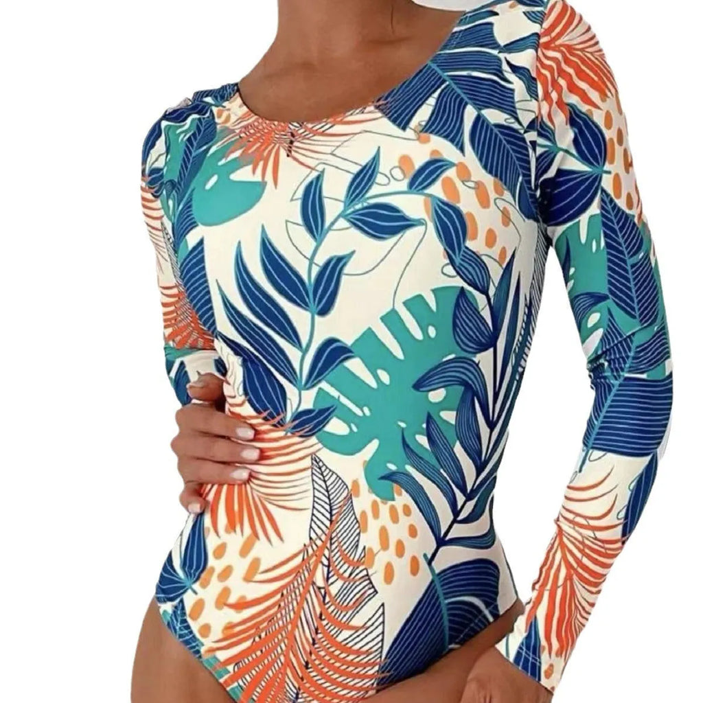 Women's floral printed one-piece swimsuit with split backless design in multiple colour options
