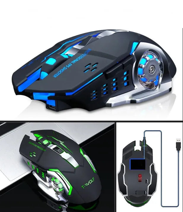 Wireless charging mouse with quiet click buttons in black or white colour options