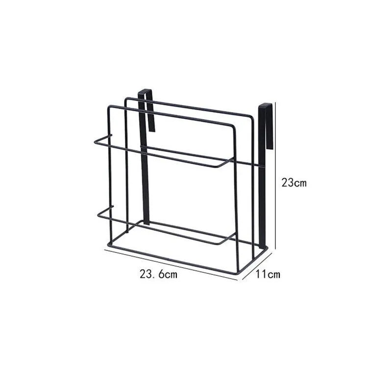 Double layer iron kitchen rack in black or white for hanging towels, chopping boards, and cloths without nails or drilling