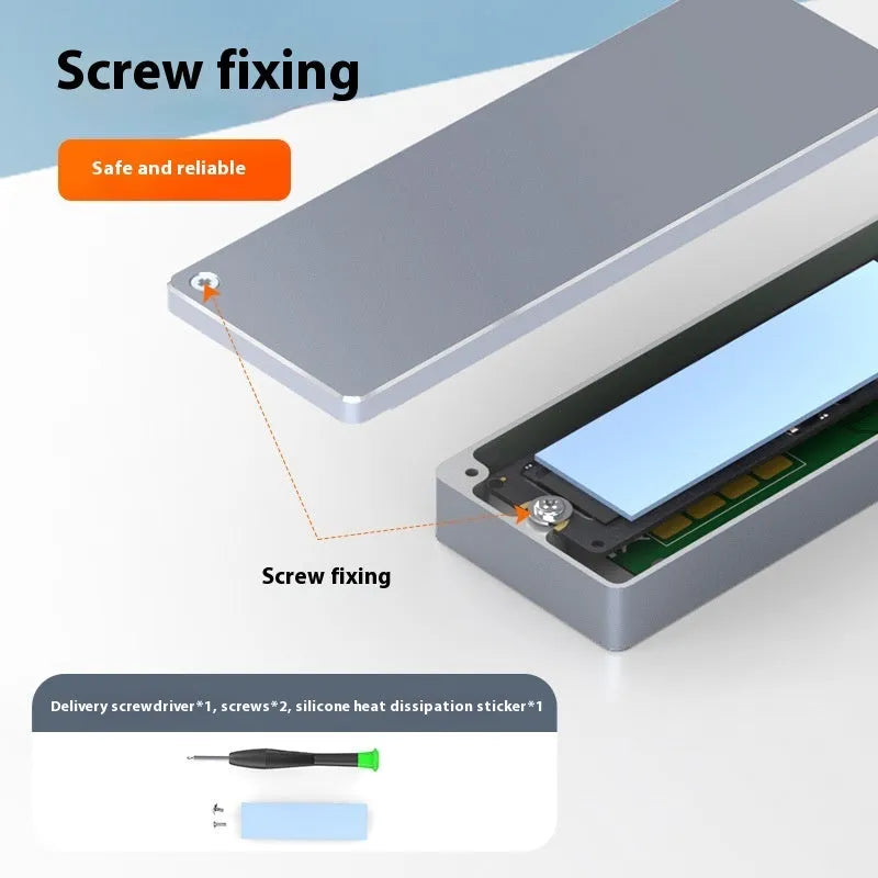 M.2 SATA to USB Type-C external hard drive enclosure with aluminium body and installation toolkit
