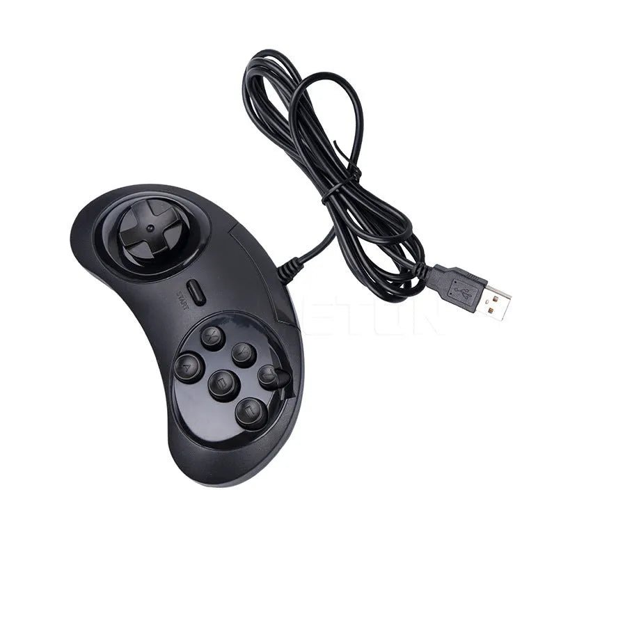 Black Sega USB game controller for PC with 1.8 metre cable