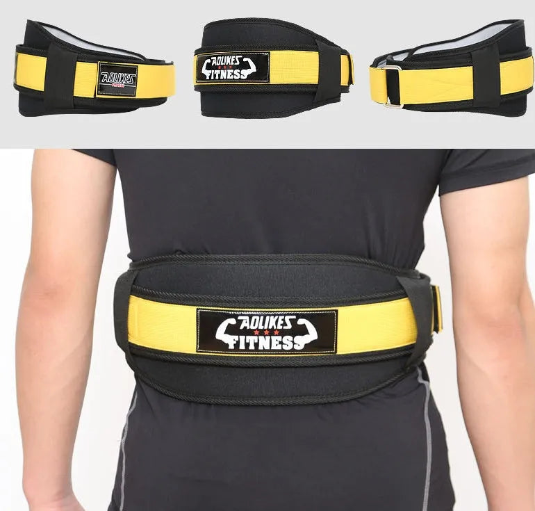 Nylon fitness weightlifting waistband for adults in black, red or yellow colours with L, M, XL size options