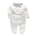White long-sleeved cotton baby boy gentleman romper suit for spring and autumn wear