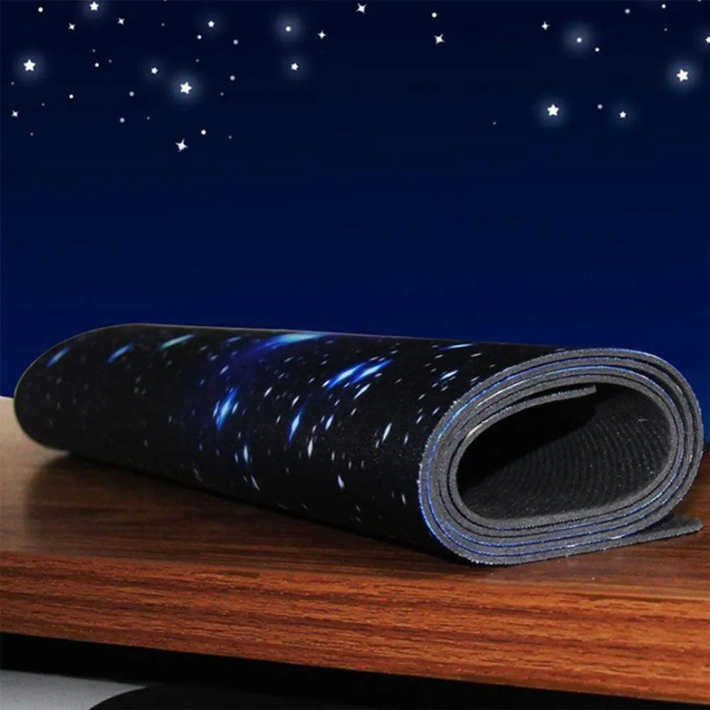 Blue star mouse pad with high-density fabric surface and natural rubber anti-skid base on a desk