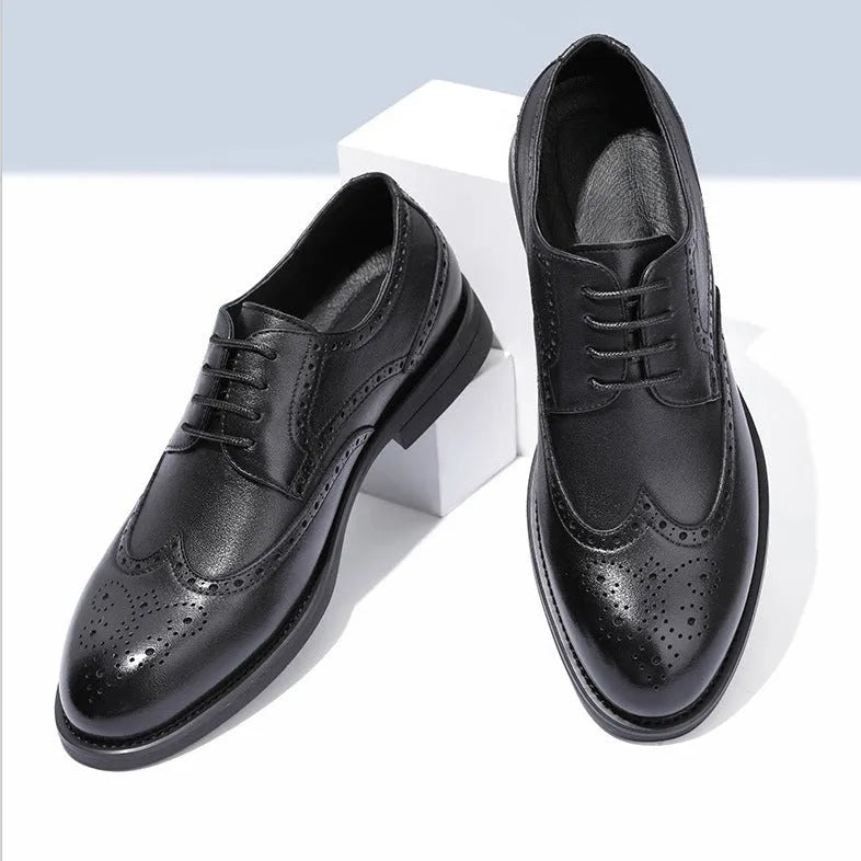Men's black and brown brogue business shoes in PU leather, classic oxford style formal footwear