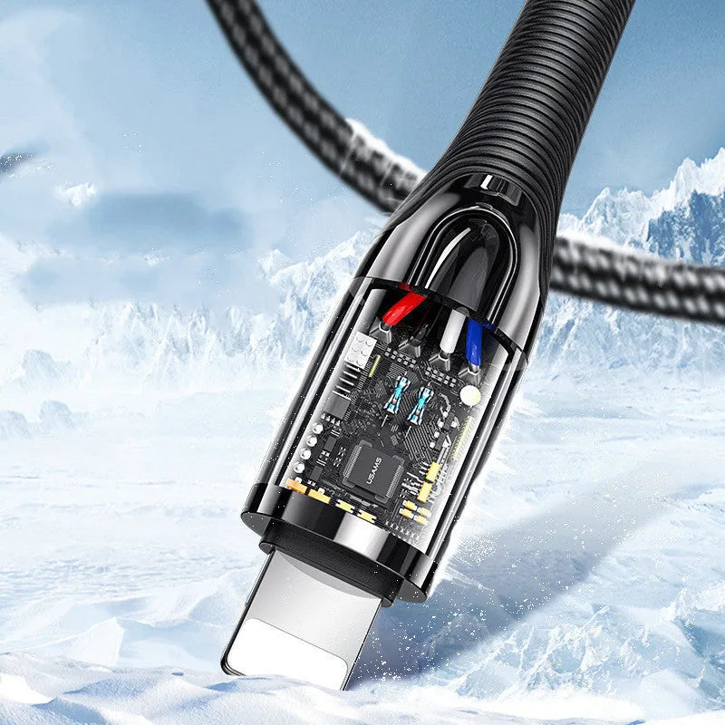 Black braided Lightning cable with intelligent power-off function for iPhone charging and data transfer