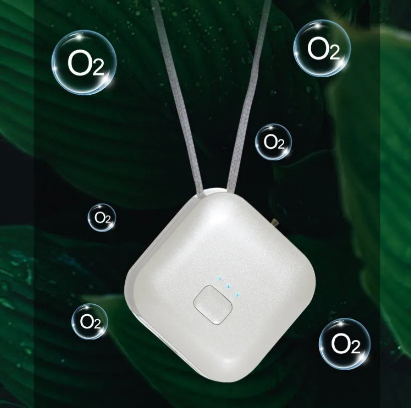 USB mini portable air purifier necklace in multiple colours with charging cable
