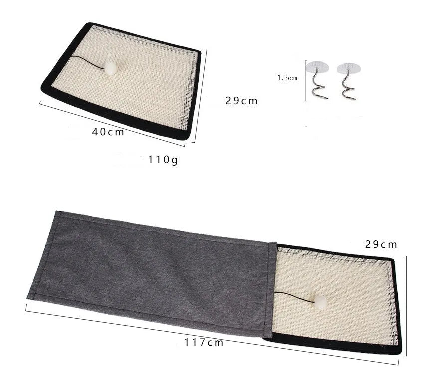 Beige cat scratch board made of sword sisal and cotton linen on sofa arm, 40x29cm furniture protection mat
