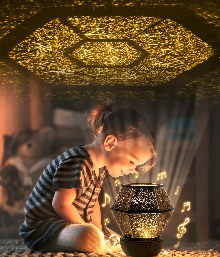 Children's rotating stars LED night light with three-colour dreamlike starlight effects for bedroom use