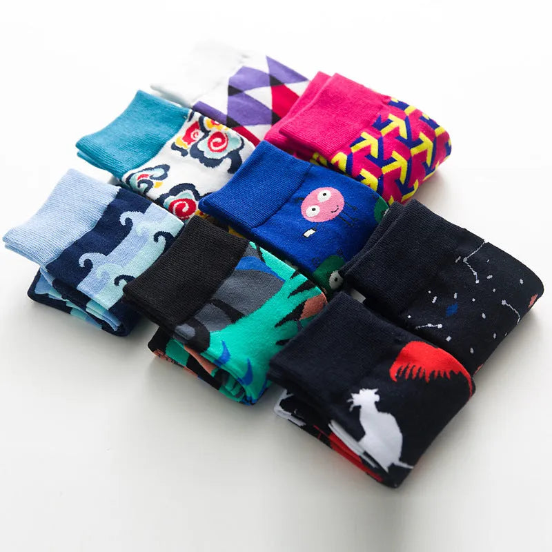 Pair of funny chicken geometry pattern cotton short socks in multicolour design on white background