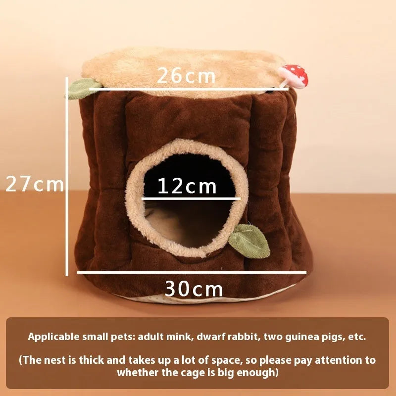 Brown cloth rabbit washable hanging winter stump nest pet bed