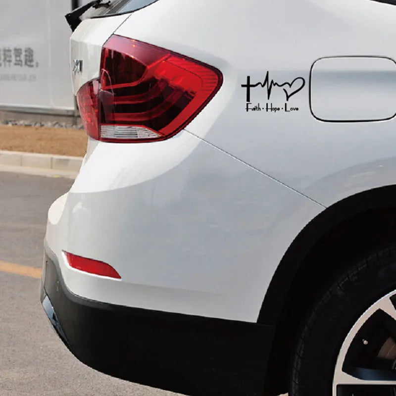 Faith Hope Love Plus wall sticker black PVC decal measuring 14.6x9cm