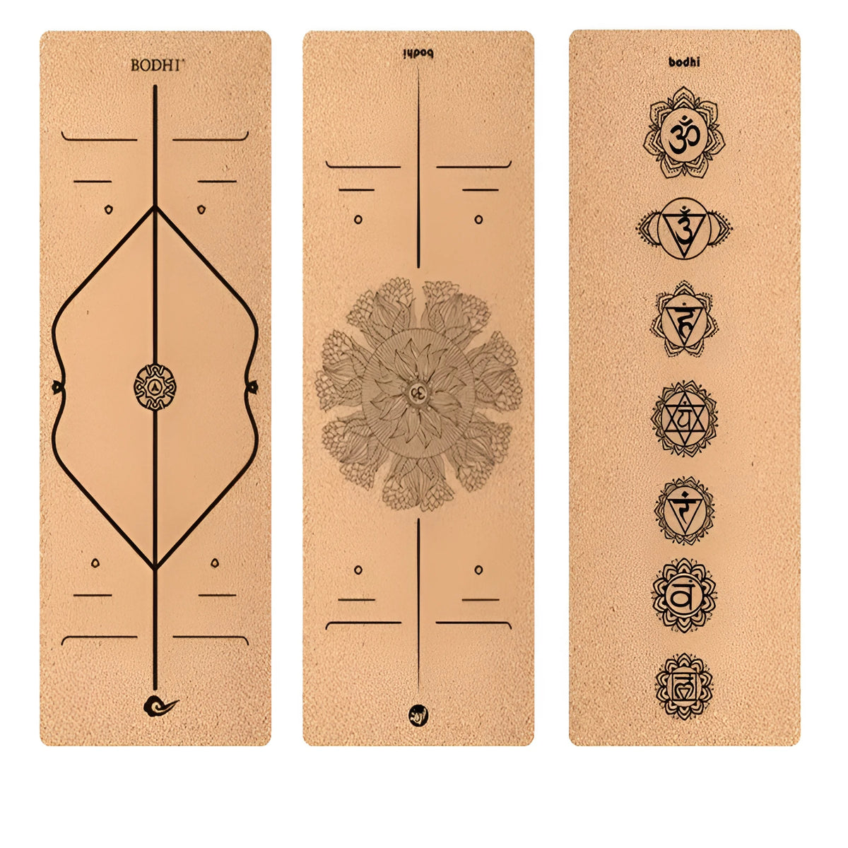 Natural cork yoga mat with asana guide line and TPE base, 183cm x 65cm x 6mm thickness
