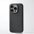 Genuine leather MagSafe compatible protective case for iPhone with metal camera lens guard.