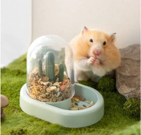 Creative cactus design hamster automatic feeder with transparent 190ml grain storage