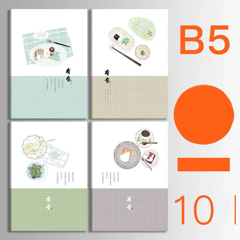 Ten soft cover thread-bound notebooks in A5 and B5 sizes with various designs