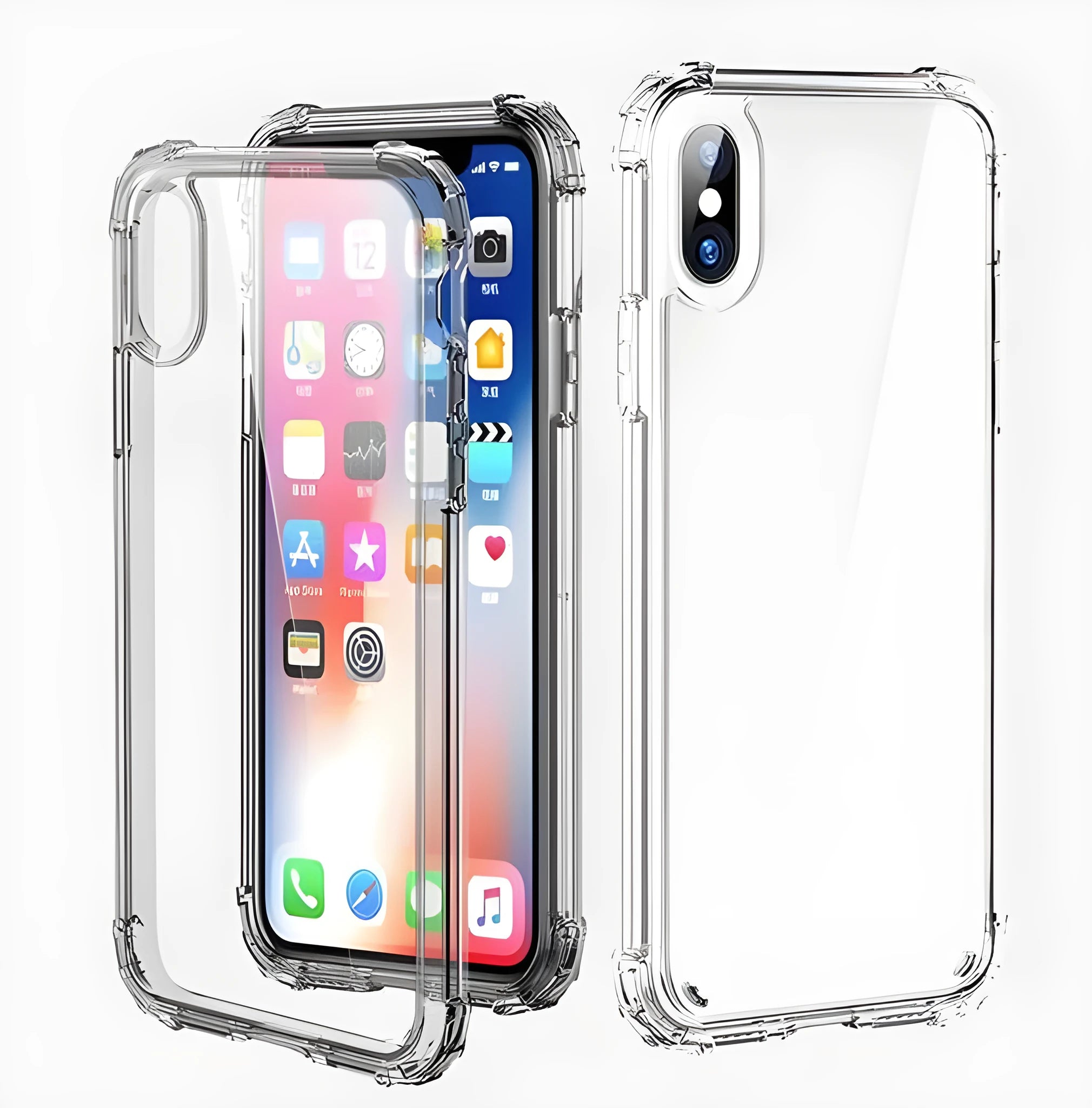 Transparent flexible TPU plastic case for iPhone on a table.
