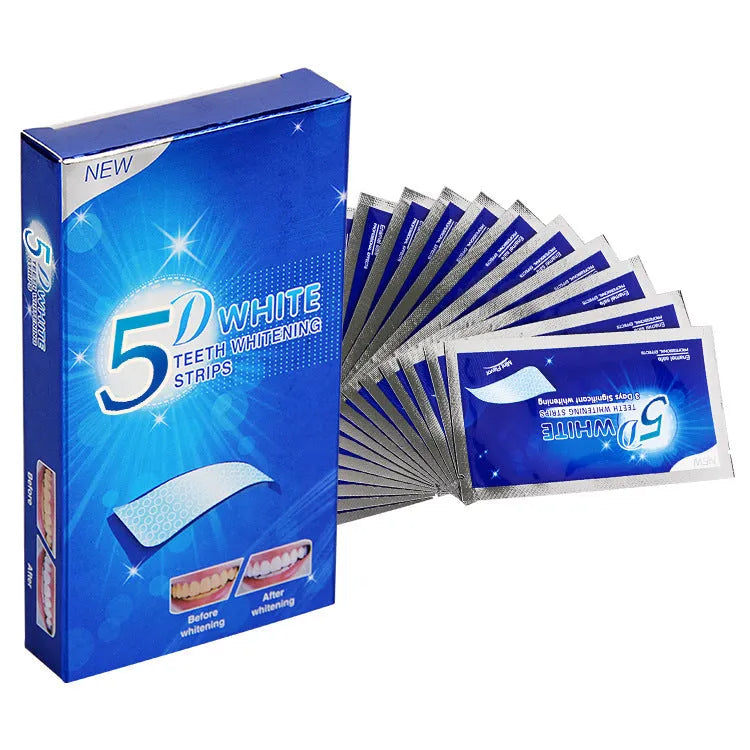 5D gel teeth whitening strips for false teeth veneers dentist oral hygiene care kit with mint fragrance in white packaging