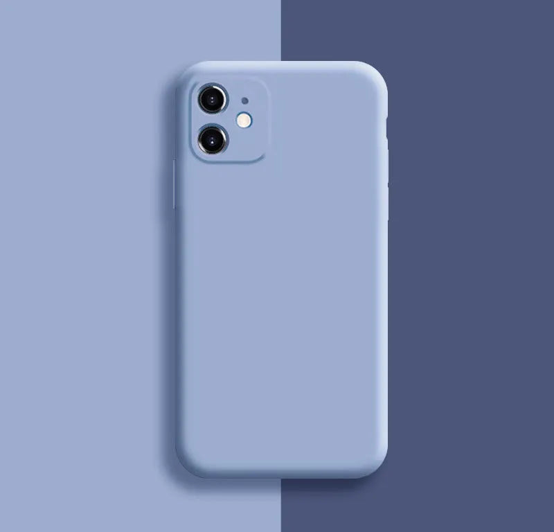Silicone phone case for iPhone 11 series in various solid colours including red, green, and black.
