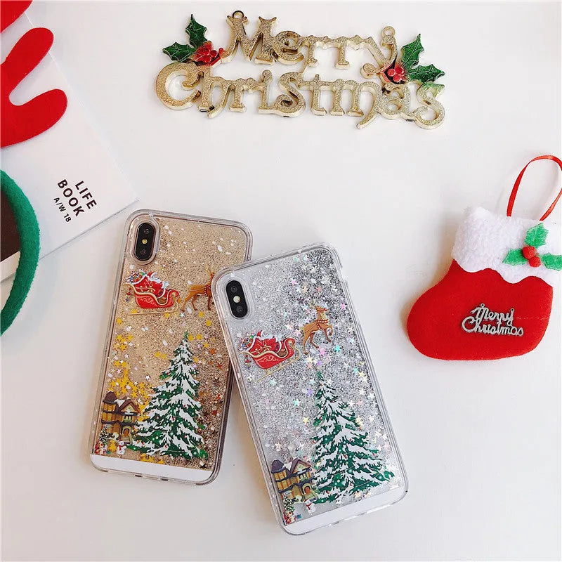 Quicksand design phone case with transparent double layer and Christmas colour options
