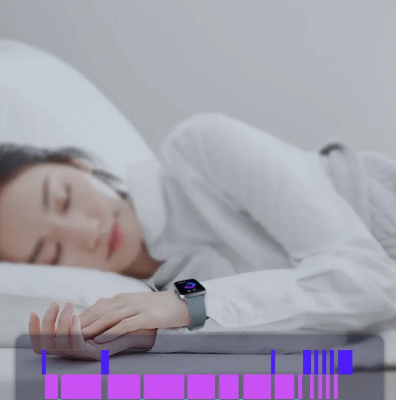 Black smart watch with 1.7-inch colour touch screen on an adjustable strap, showing fitness data interface.
