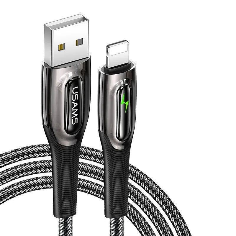 Black braided Lightning cable with intelligent power-off function for iPhone charging and data transfer