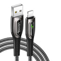 Black braided Lightning cable with intelligent power-off function for iPhone charging and data transfer