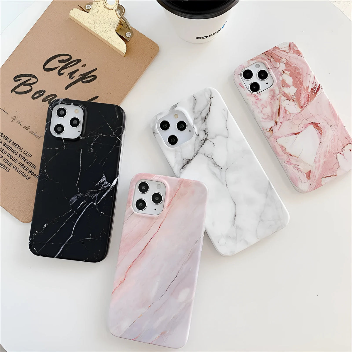 Marble frosted TPU phone case for iPhone 12 series, black colour variant, showing rear surface texture