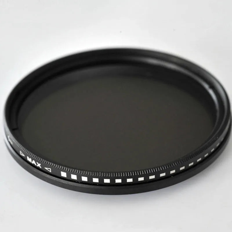 Multi-diameter neutral density camera filter with metal ring and optical glass for exposure control