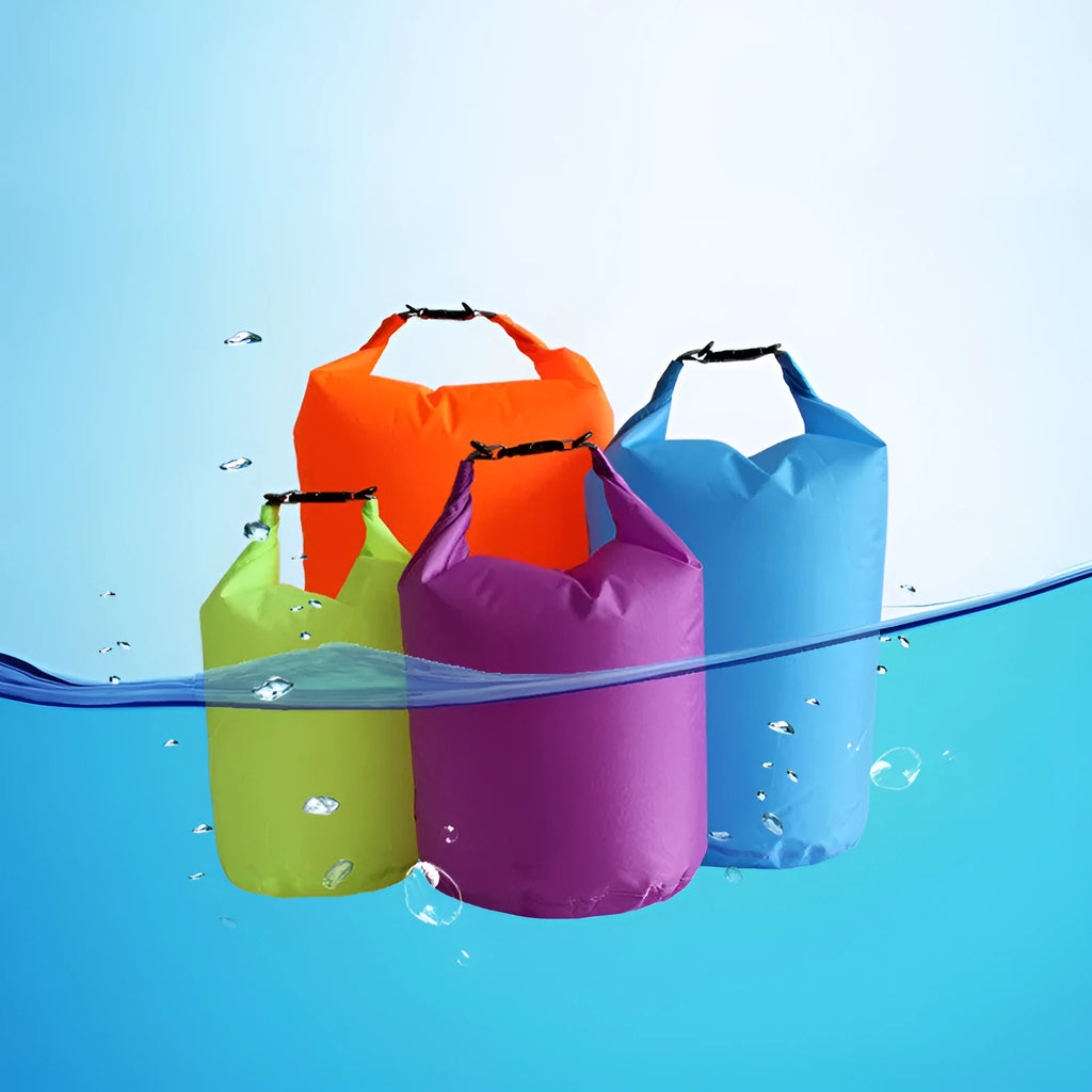 Waterproof dry bag in solid colour with roll-top closure, available in 5L to 70L sizes
