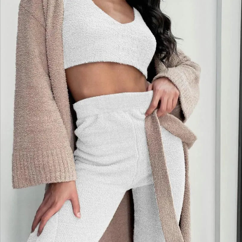 Women's Long Sleeve Crop Tank Top and Drawstring Shorts Pajama Set, Velvet Pants Suit in Multiple Colours White Pink Orange Purple Gray, Available in Asian Sizes S to XXXL for Sleepwear Loungewear