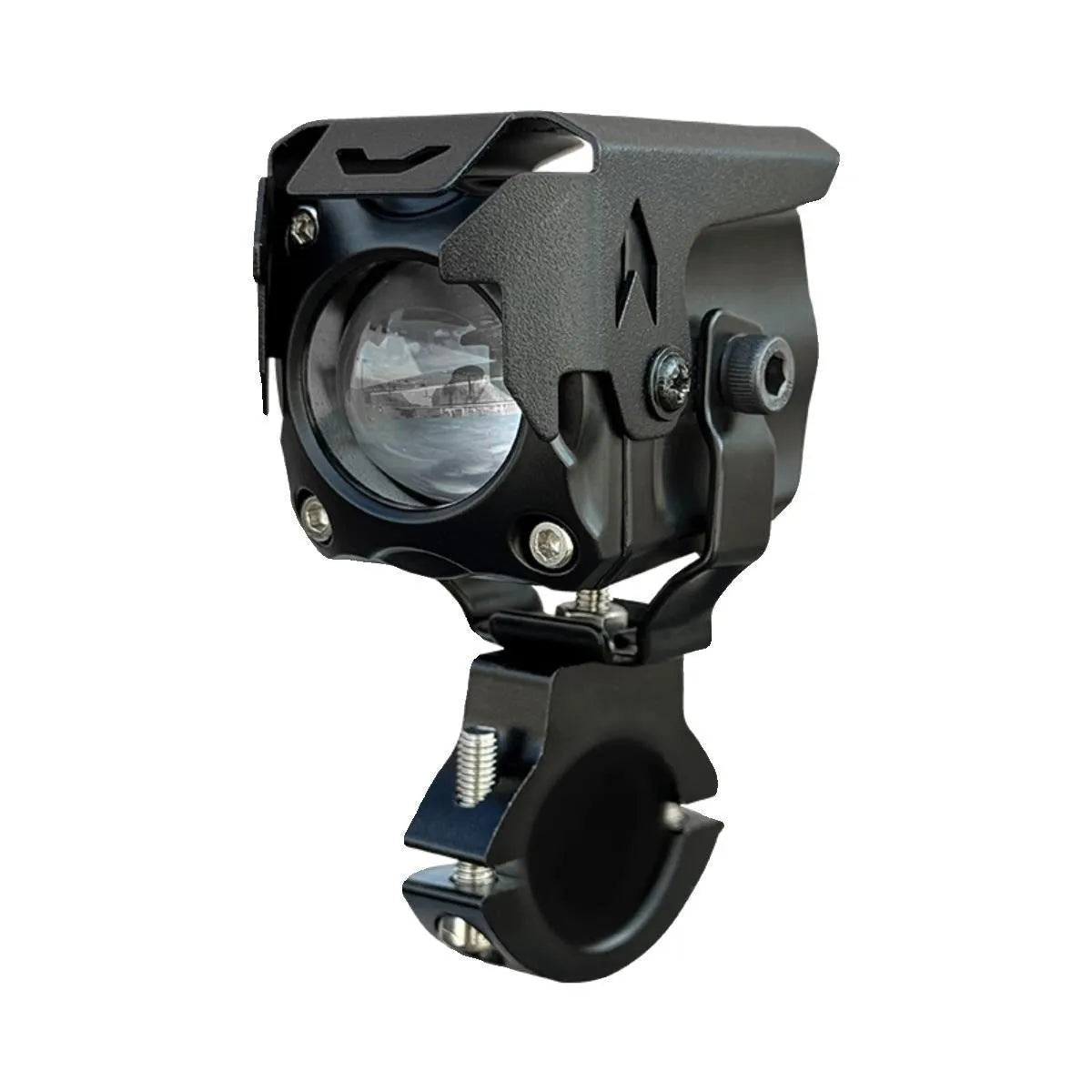 Motorcycle LED spotlight kit with integrated far and near beam lights, wiring, switches, and mounting brackets