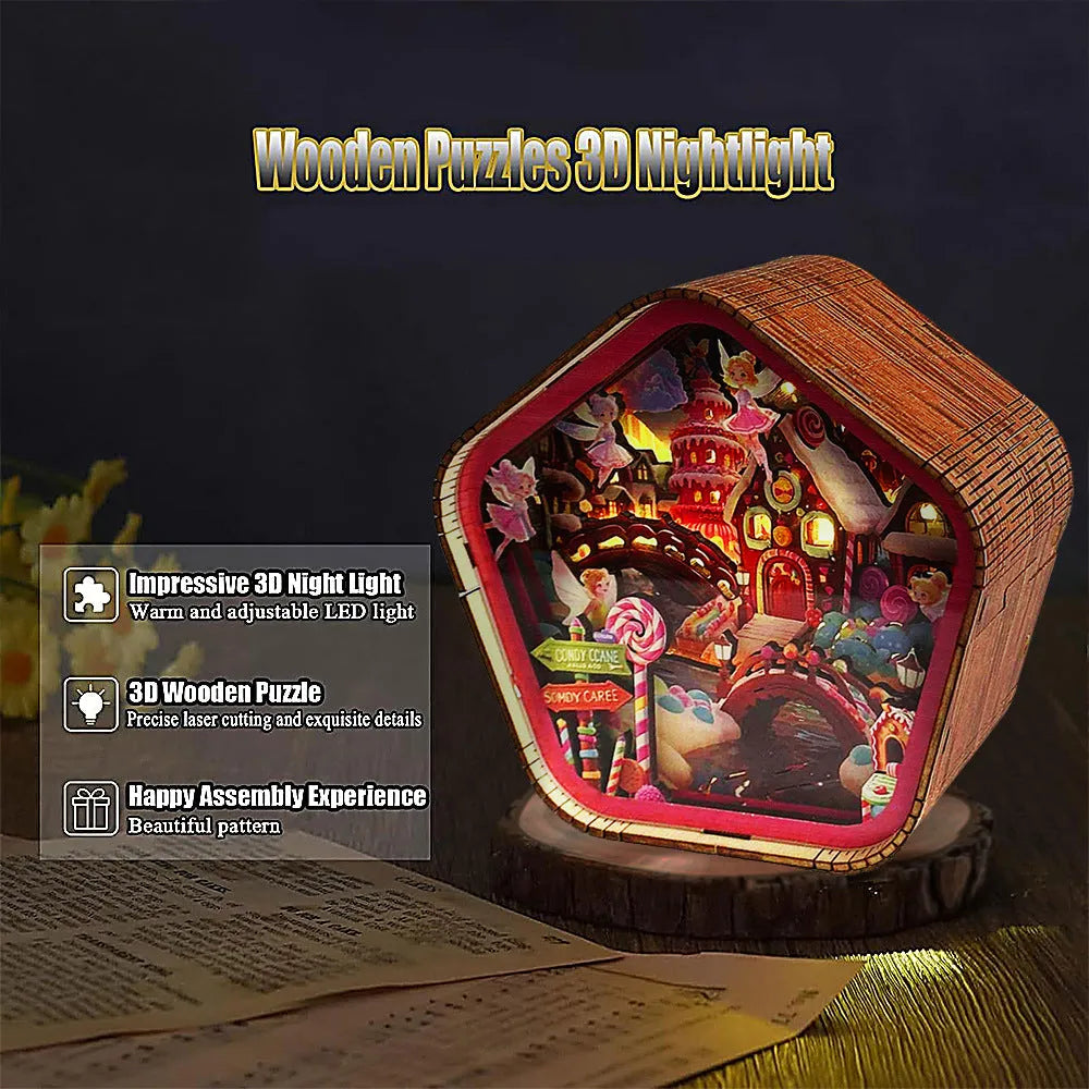 3D wooden carved night light bedside ornament in American style with soft glow