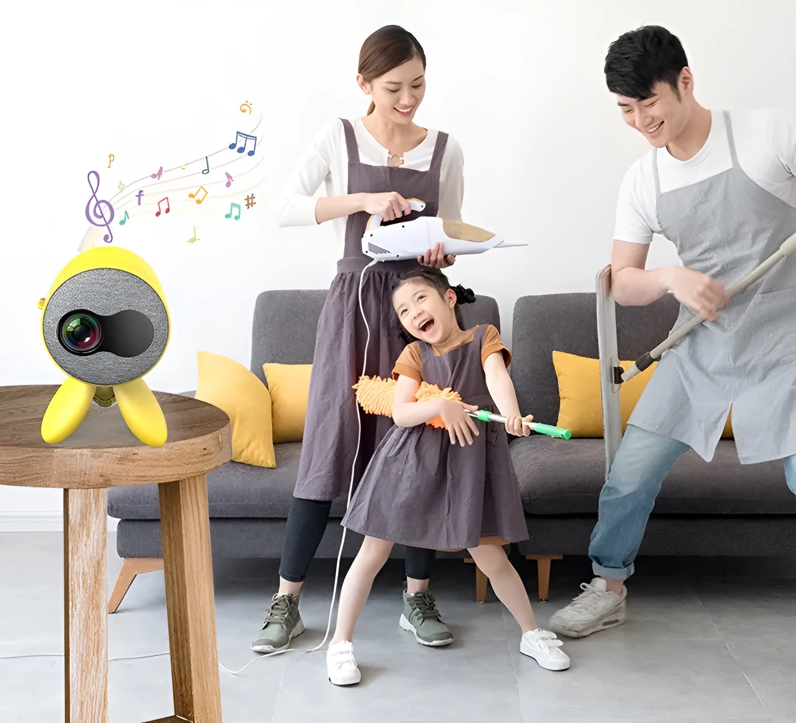 YG220 portable LED projector in yellow or white colour with international plug options