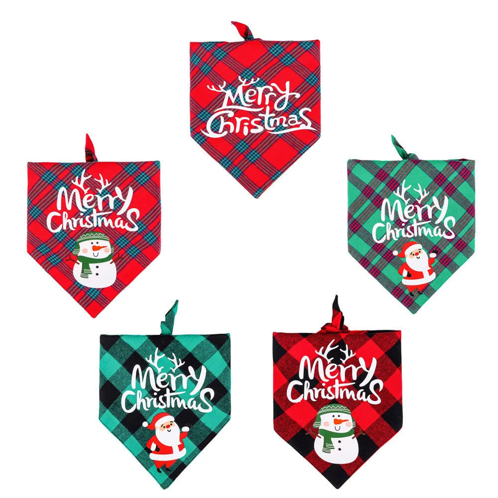 Christmas dog bandana pure cotton with Santa Claus pattern on red background, tie closure