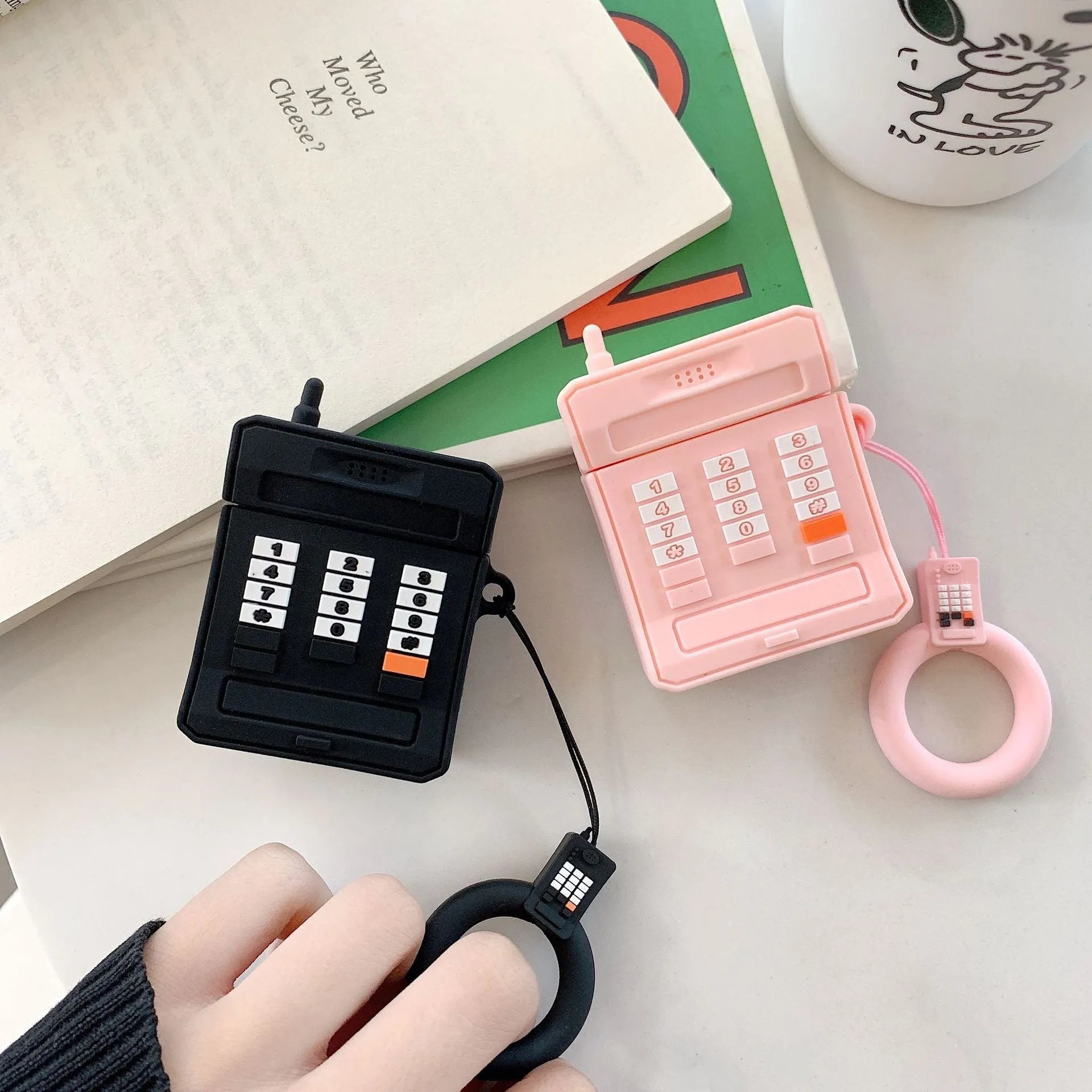 Pink and black cartoon silicone protective cover for AirPods 1st and 2nd generation charging case