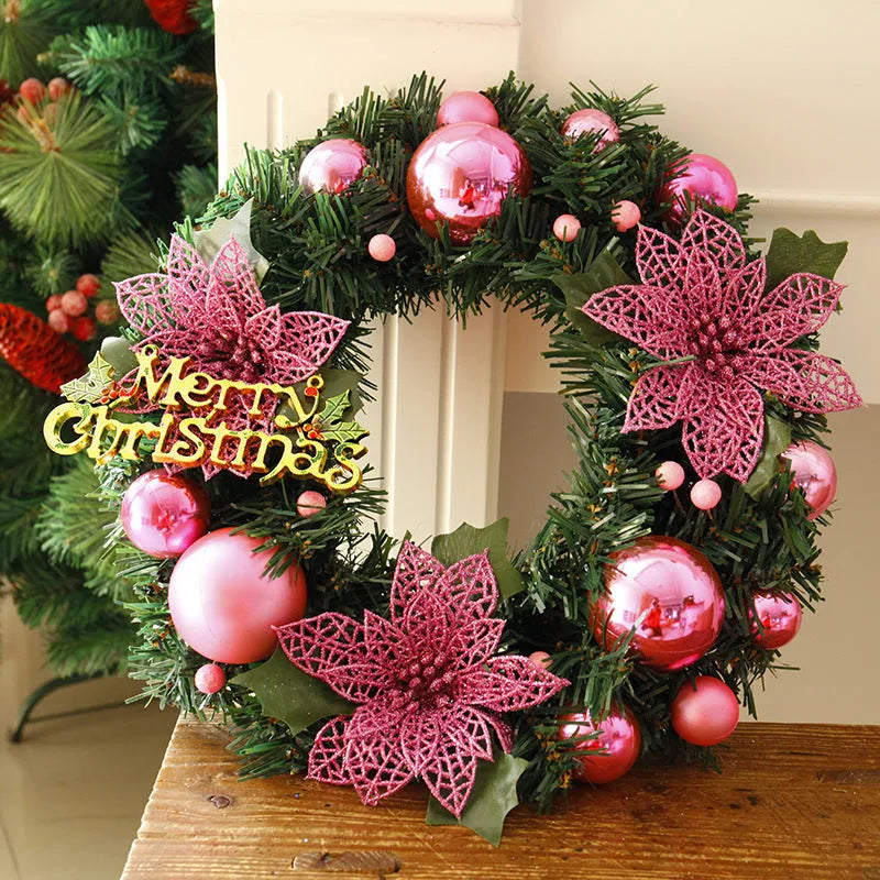 30cm plastic Christmas wreath in multicoloured design for garden or door decoration