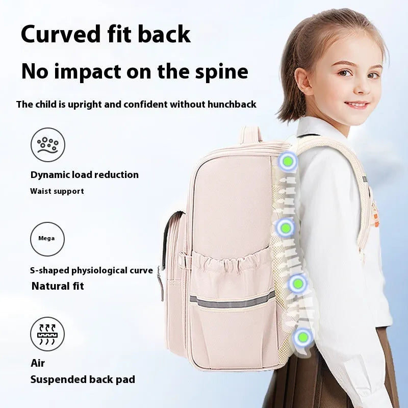 Lightweight Oxford cloth school backpack for students in navy blue, royal blue, pink, green and beige colours