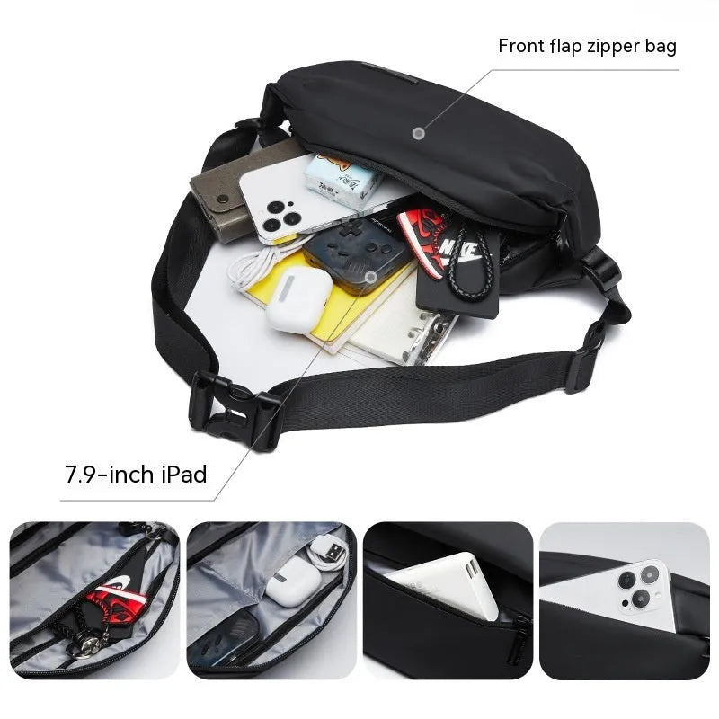 Black Oxford cloth men's messenger bag with one-shoulder riding design and street trend style