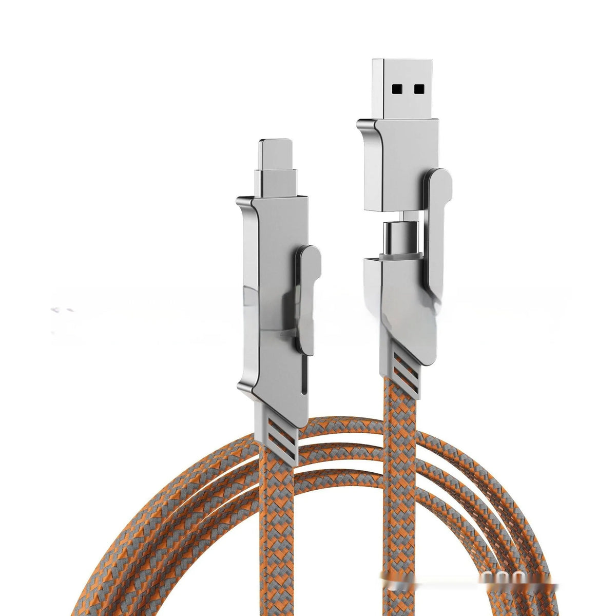 Six-in-one 120W fast charge data cable with Mini USB, Lightning, OTG, Micro USB, TYPE-C connectors in black with zinc alloy housing