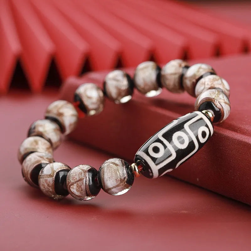 Chinese style unisex bracelet with colourful coloured glaze snake lucky beads in three purity sizes