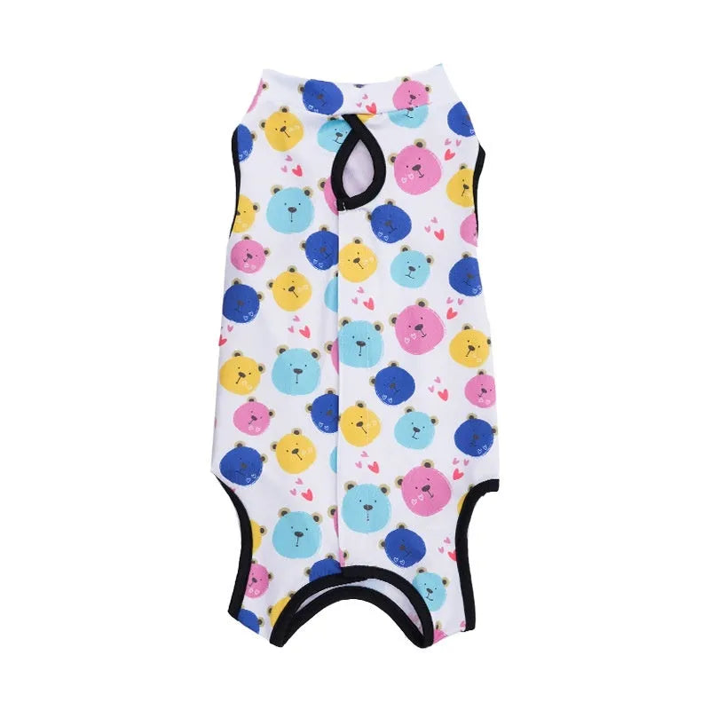 Adjustable Velcro cat recovery suit for post-surgery sterilisation protection in multiple colours.