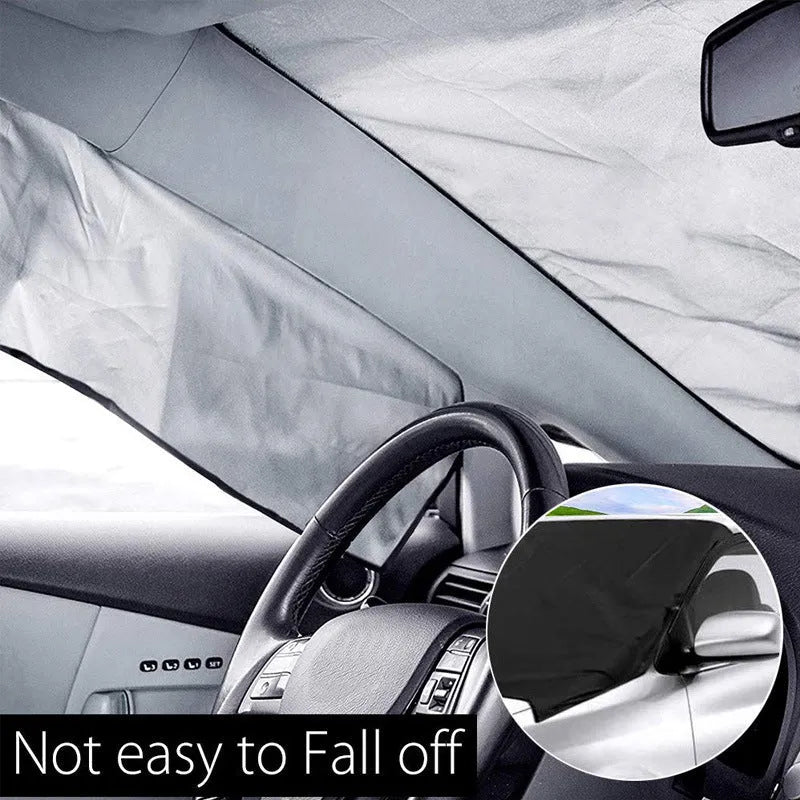Car snow cover with magnetic strips on front windshield, made of 210D silver coated Oxford cloth