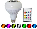 White E27 Bluetooth speaker bulb with LED lighting and integrated wireless audio functionality