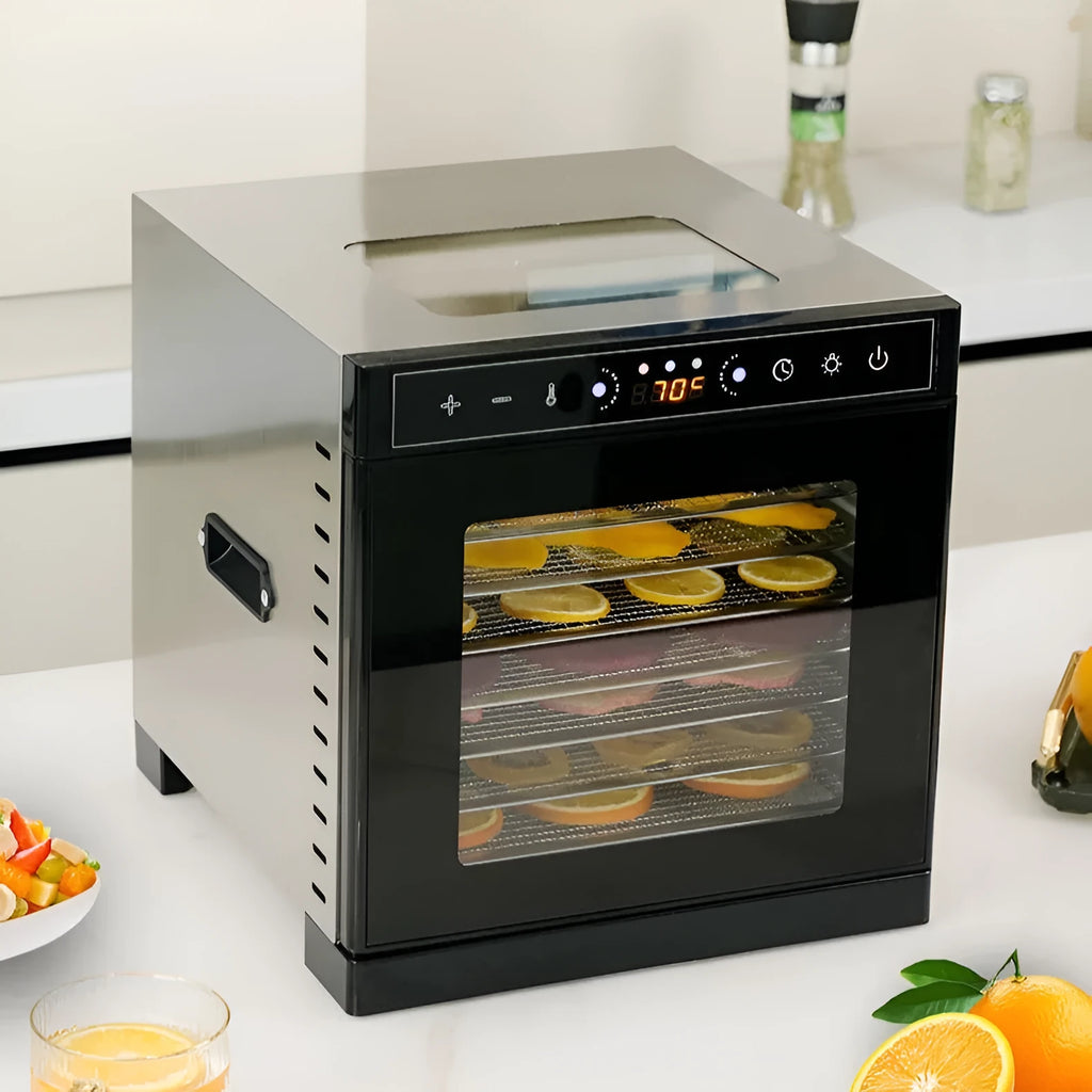 Stainless steel fruit dehydrator with visual skylight window and multiple drying trays