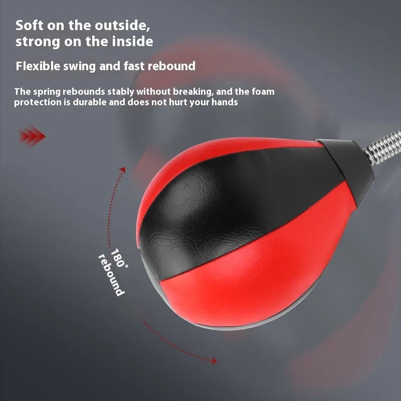 Inflatable red and black pear-shaped boxing reaction ball with suction cup mounting kit