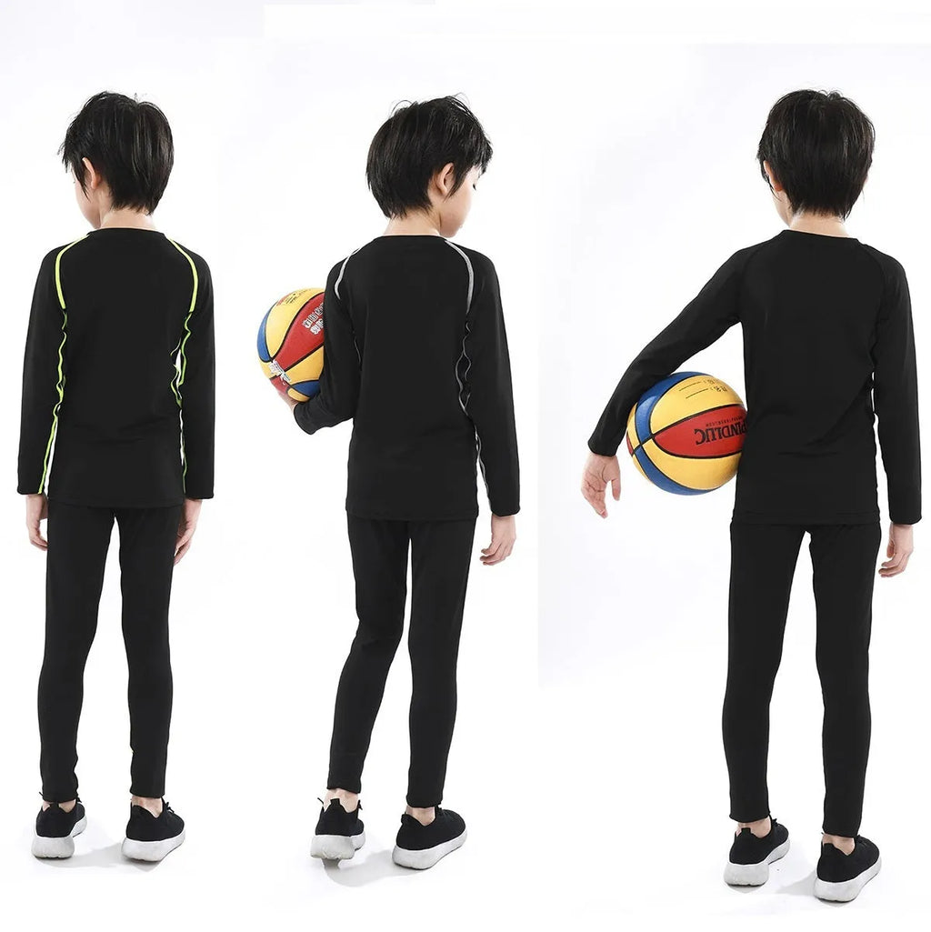 Fitness tights set adults children thin fleece-lined cotton blend solid colour top trousers black green grey orange